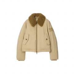 Burberry Women Shearling Collar Gabardine Jacket Dune beige 81137201