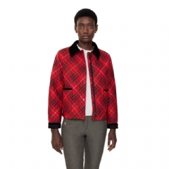 Burberry Women Cropped Check Cotton Quilted Jacket Poppy red 81159601