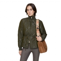 Burberry Women Micro Check-stitch Nylon Wakerley Jacket Marsh green 81142431
