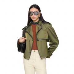 Burberry Women Short Nylon Blend Trench Coat Tent green 81208671