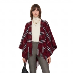Burberry Women Check Wool Cashmere Cape Oxblood 81129951