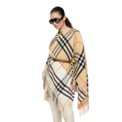 Burberry Women Contrast Check Cashmere Wool Cape Sand/pebble white 81176781