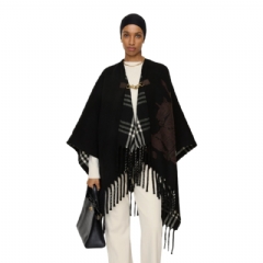 Burberry Women EKD Fil Coupe Wool Cape Black/calico beige 81180401