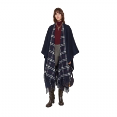 Burberry Women Reversible Check Wool Cashmere Cape Ink blue 81139371