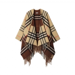 Burberry Women Contrast Check Cashmere Wool Cape Sand beige/treacle brown 81182771