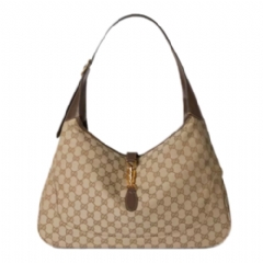 Gucci Women Gucci Jackie 1961 large crossbody bag sand and brown GG canvas 863279 FAFV2 9651