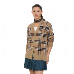 Burberry Women Check Cotton Wool Cardigan Sand beige 81219301
