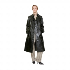 Burberry Women Long Embossed Leather Trench Coat Moat green 81167701