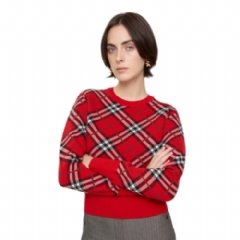 Burberry Women Check Wool Cashmere Blend Sweater Post red 81152571