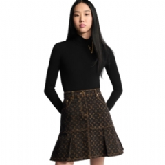 Louis Vuitton Women Monogram Denim Pleat Skirt 1AJDZ2